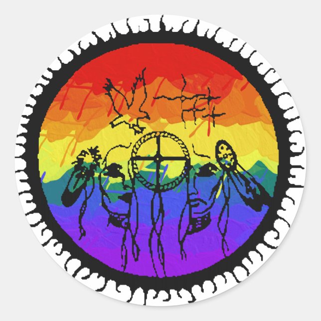 Pegatina Redonda Escape de montaña de dos espíritus (Anverso)