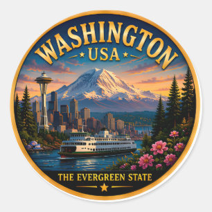 Pegatina Redonda Escape del horizonte de Seattle, Washington 🟡