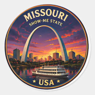 Pegatina Redonda 🟡 Escape Escénico del Frente del Río Missouri St 