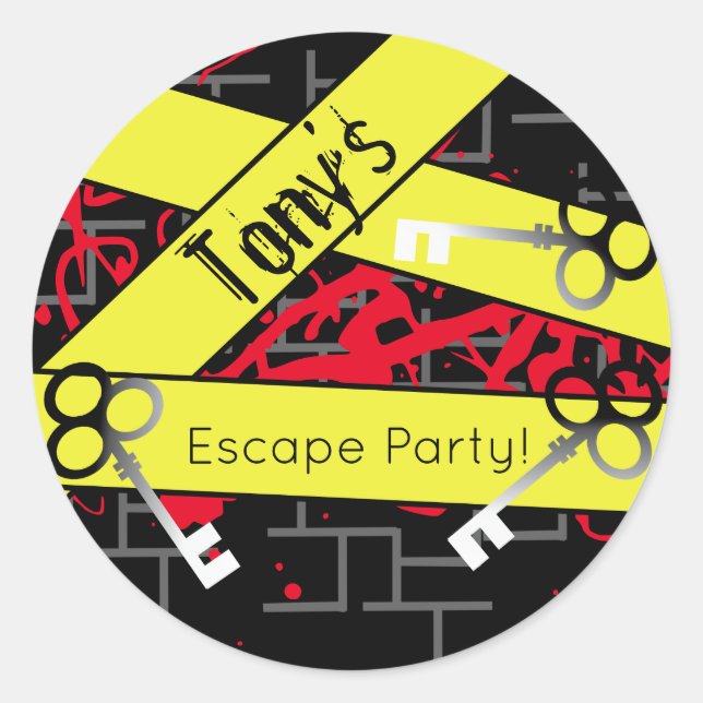 Pegatina Redonda Escape Fiesta Birthday Maze Keys Mystery Mix (Anverso)