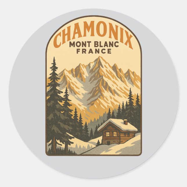 Pegatina Redonda Escape Vintage a Chamonix Mont Blanc (Anverso)