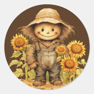 Pegatina Redonda Escarecrow con girasol