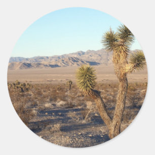 Pegatina Redonda Escena 01 del desierto de Mojave