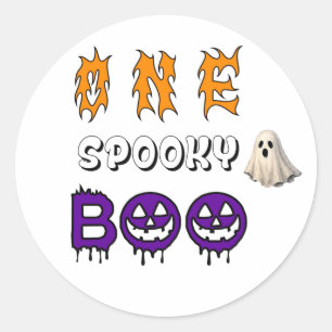Pegatina Redonda Escena de Fantasma Boo Espeluznante para Diversión