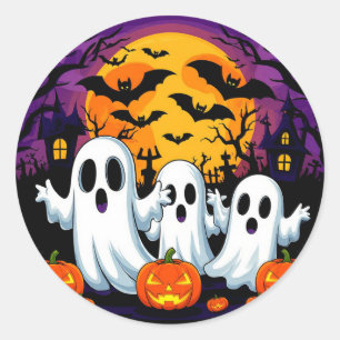 Pegatina Redonda Escena de fantasmas espeluznantes de Halloween