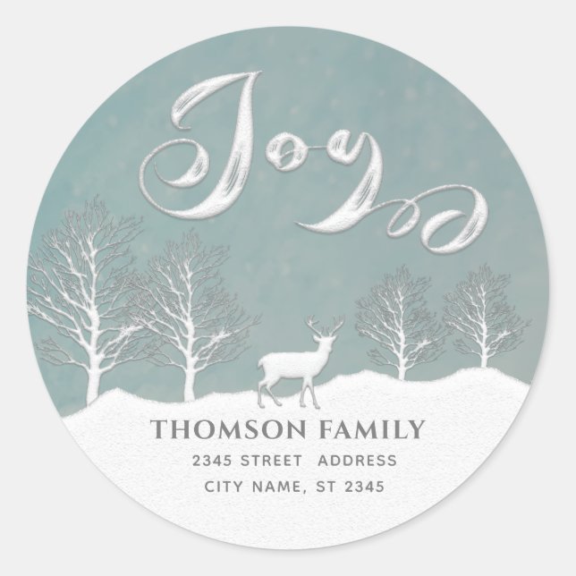 Pegatina Redonda Escena de invierno de acuarela moderna Feliz feria (Anverso)