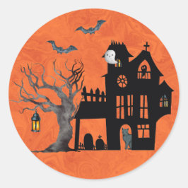 Pegatina Redonda Escena de la casa embrujada de Halloween