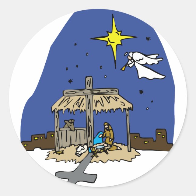 Pegatina Redonda Escena de la natividad (Anverso)