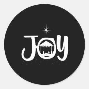 Pegatina Redonda Escena de la Natividad de Jesús Alegría Navidad Fr