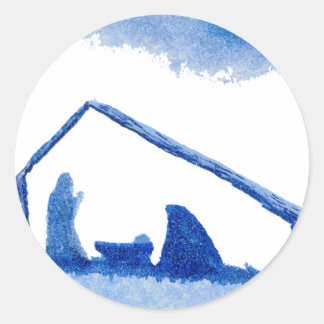 Pegatina Redonda Escena de la natividad de la silueta azul