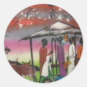 Pegatina Redonda Escena de la Natividad de los Navidades Africanos