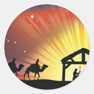 Pegatina Redonda Escena de la Natividad de los Navidades Cristianos