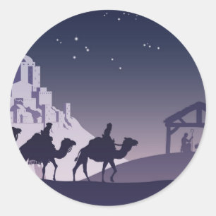 Pegatina Redonda Escena de la Natividad de los Navidades Cristianos