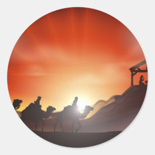 Pegatina Redonda Escena de la Natividad de los Navidades Tradiciona