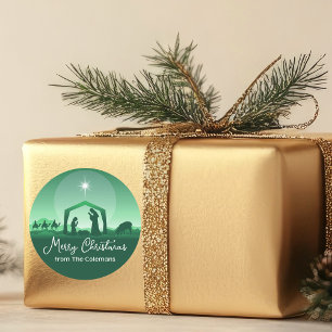 Pegatina Redonda Escena de la Natividad de Navidad Alegre Religiosa