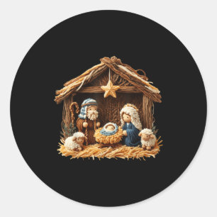 Pegatina Redonda Escena de la Natividad Falso Jesús de Ganchillo de