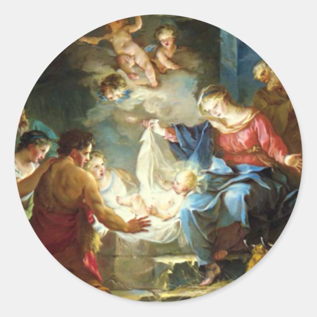 Pegatina Redonda Escena de la Natividad para Navidades - Pierre (Anverso)