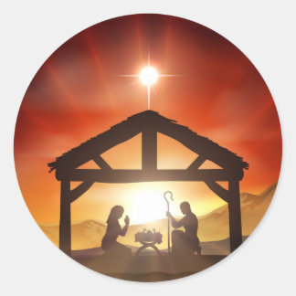 Pegatina Redonda Escena de Navidades cristianos de la Natividad