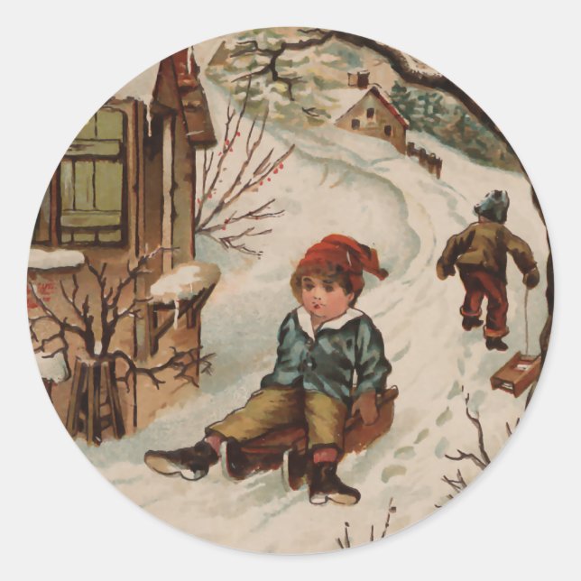 Pegatina Redonda Escena de Navidades de estilo vintage (Anverso)
