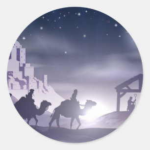 Pegatina Redonda Escena de Navidades de la Natividad