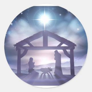 Pegatina Redonda Escena de Navidades de la Natividad