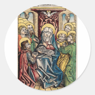 Pegatina Redonda escena de Pentecostés después del Domingo de Pascu