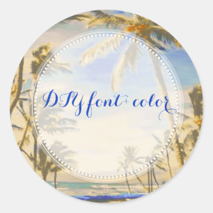 Pegatina Redonda Escena de playa de la época de PixDezine