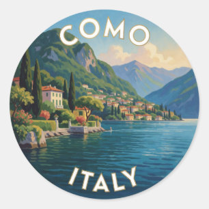 Pegatina Redonda Escena de viaje alpino del lago de Como Italia