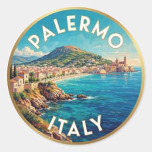 Pegatina Redonda Escena de viaje costero en Palermo Sicilia ☀️