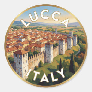 Pegatina Redonda Escena de viaje histórico en Lucca, Italia ☀️
