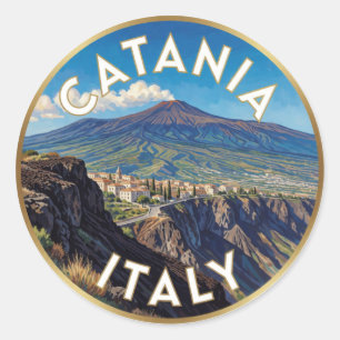 Pegatina Redonda Escena del paisaje volcánico de Catania Italia ⛰️