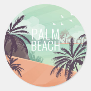 Pegatina Redonda Escena del Palm Beach con colores suaves