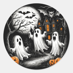 Pegatina Redonda Escena espeluznante de fantasmas de Halloween