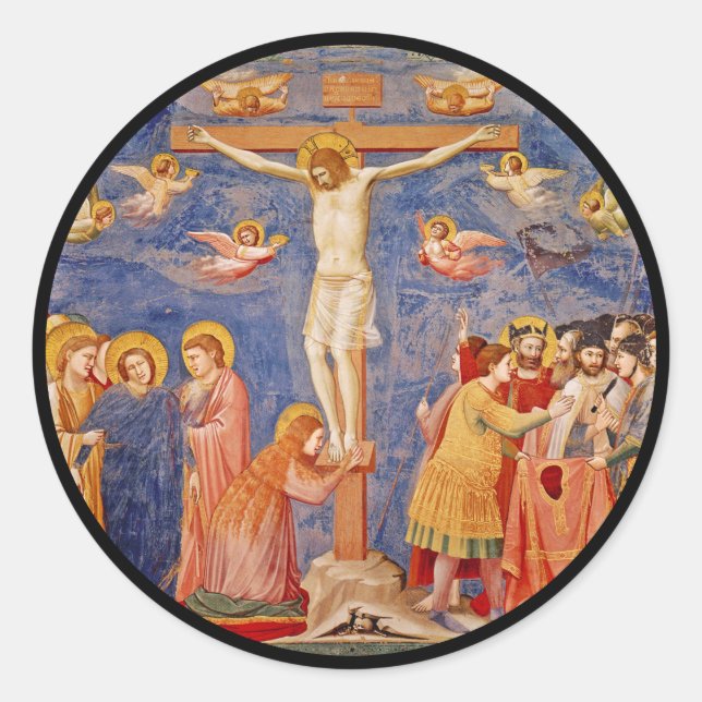 Pegatina Redonda Escena Medieval Del Viernes Santo (Anverso)