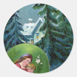 Pegatina Redonda Escena navideña vintage