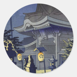 Pegatina Redonda Escena nocturna del santuario Kitano Asano Takeji
