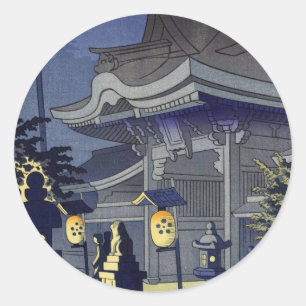 Pegatina Redonda Escena nocturna del santuario Kitano Asano Takeji