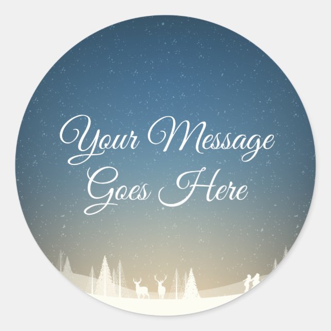 Pegatina Redonda Escena personalizada de nieve en invierno navideña (Anverso)