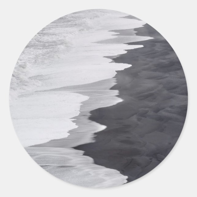 Pegatina Redonda Escenario de playa en blanco y negro (Anverso)