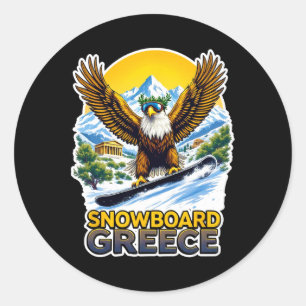 Pegatina Redonda Escenario De Snowboard En Grecia