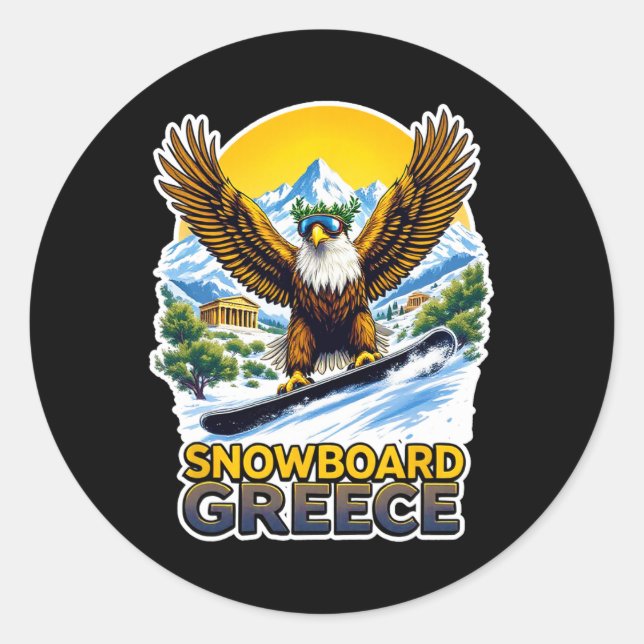 Pegatina Redonda Escenario De Snowboard En Grecia (Anverso)