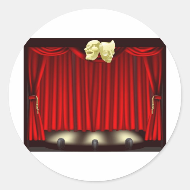 Pegatina Redonda Escenario de teatro con máscaras (Anverso)