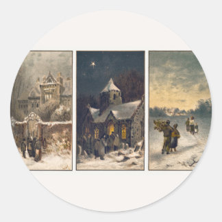 Pegatina Redonda Escenas vintage navideñas de invierno (1865-1899)