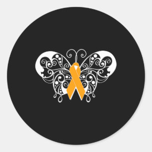 Pegatina Redonda Esclerosis Conciencia Naranja Cinta Mariposa