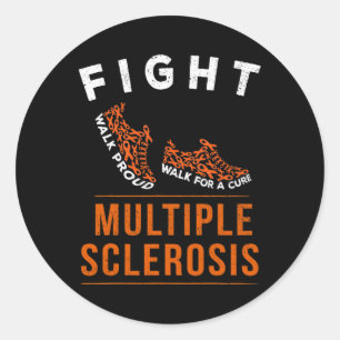 Pegatina Redonda Esclerosis múltiple Ms Awareness Warrior Ribbon 1