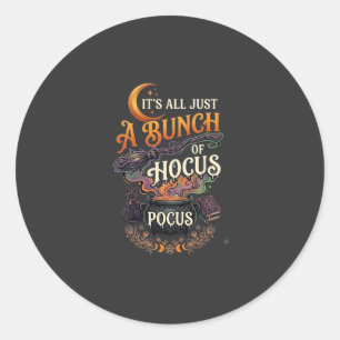 Pegatina Redonda Escoba de Bruja Hocus Pocus Gato Negro Caldero Mág