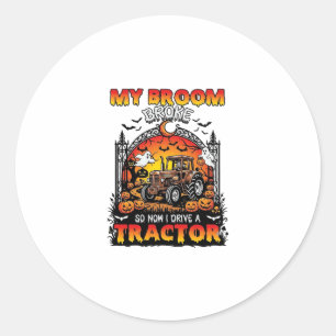 Pegatina Redonda Escoba Rompió Tractor Halloween Bruja Fantasmas_1