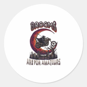 Pegatina Redonda Escobas Aficionados Motorista Grim Reaper Hallowee