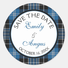 Pegatina Redonda Escocés Clarke Clark Tartan Boda Save a Date