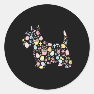 Pegatina Redonda Escocés Terrier Bunny Easter Egy Easter Day Mujere